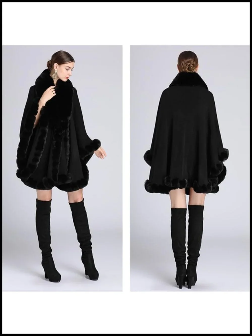 Faux Fur Shawl Wrap Winter Elegant Evening Cape Poncho with Fur Collar